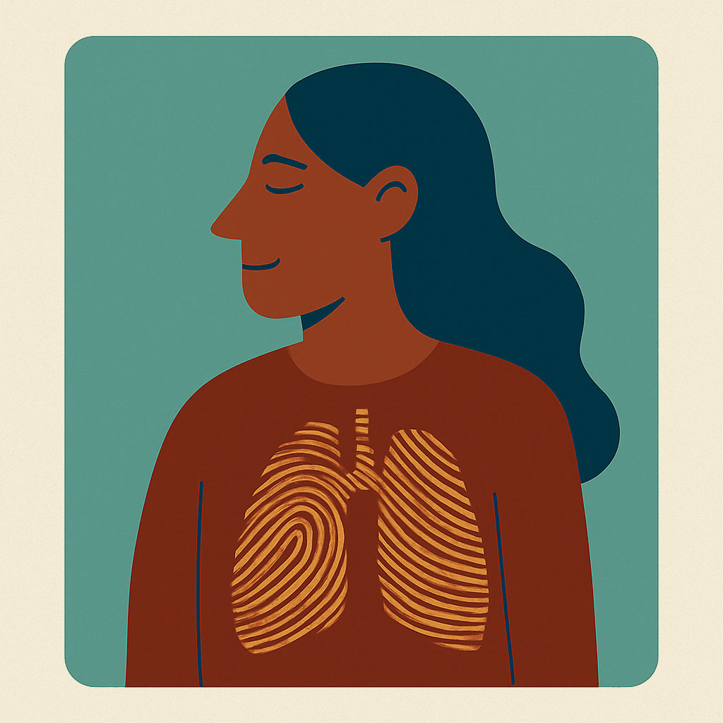 Woman with breathprint on her chest